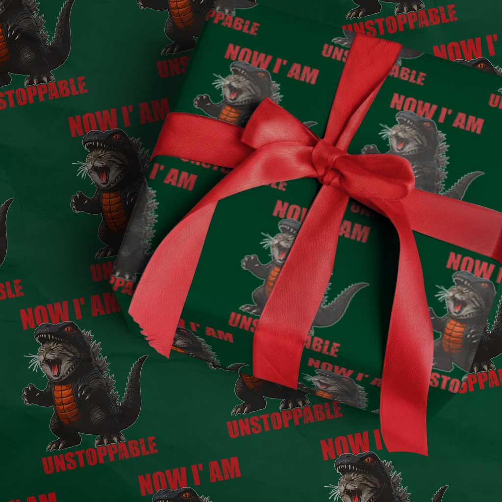 Now I Am Unstoppable Wrapping Paper Roll Funny Cute Cat Catzilla - Wonder Print Shop