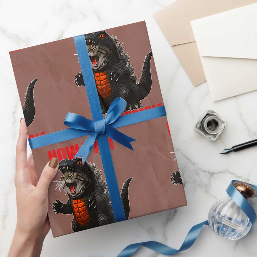 Now I Am Unstoppable Wrapping Paper Roll Funny Cute Cat Catzilla - Wonder Print Shop