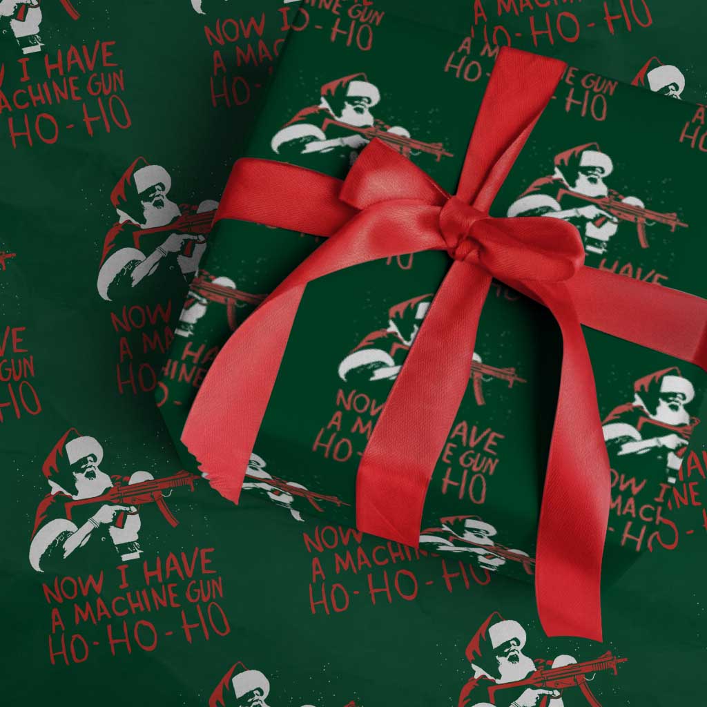 Now I Have A Machine Gun Wrapping Paper Roll Funny Retro Christmas 90s Movie Santa Gun Lovers - Wonder Print Shop