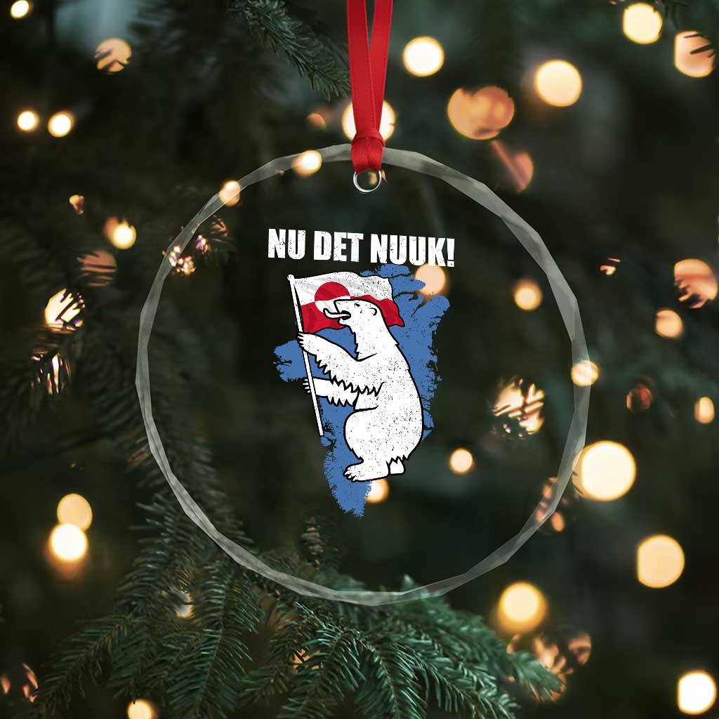 Nu Det Nuuk Nows Enough Crystal Glass Ornament Funny Saying Bear Greenlandic Flag