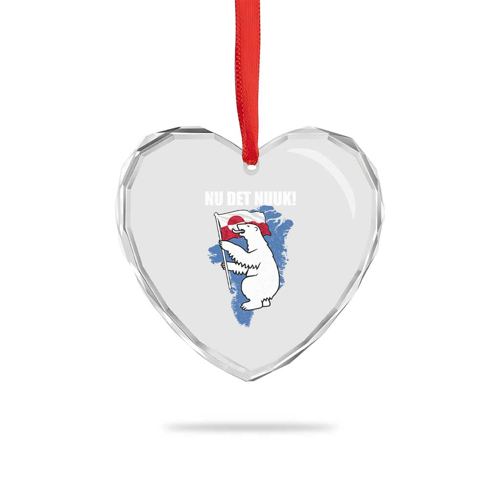 Nu Det Nuuk Nows Enough Heart Crystal Glass Ornament Funny Saying Bear Greenlandic Flag