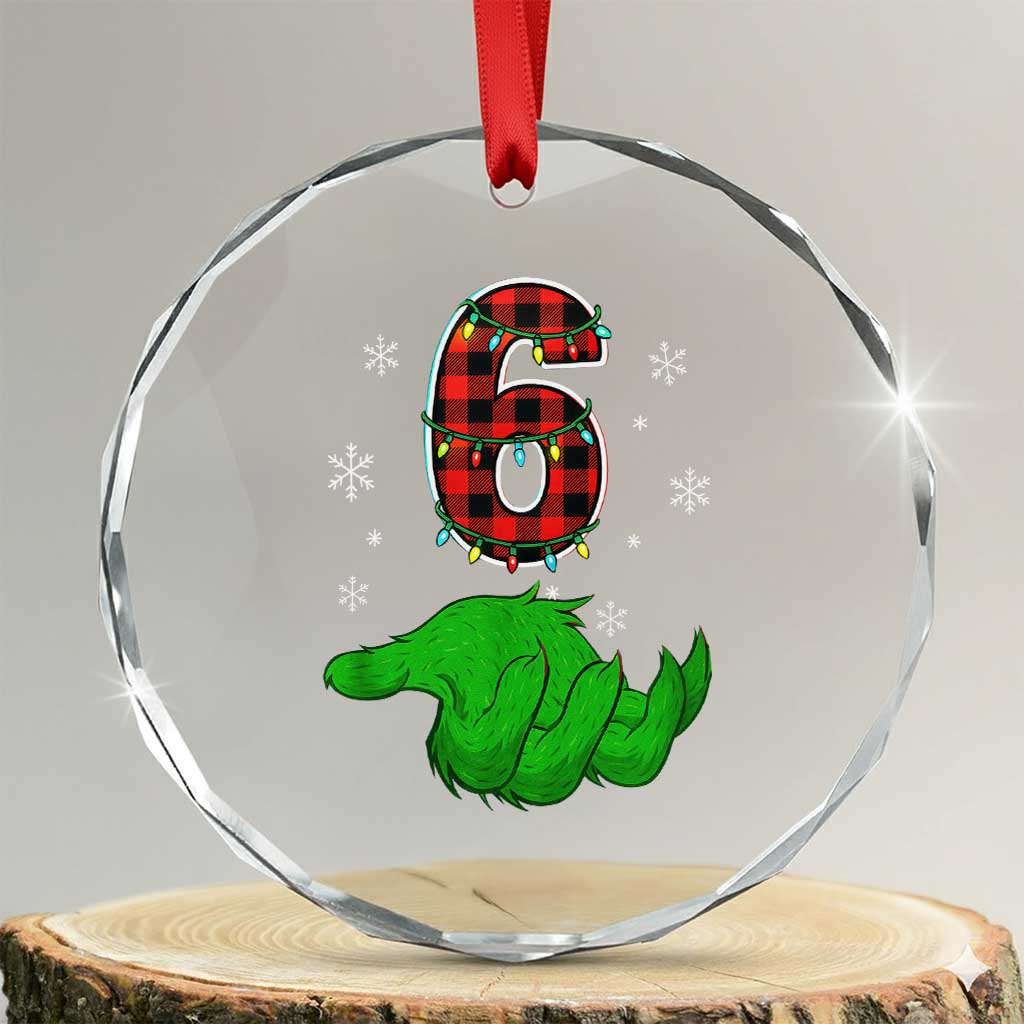 Number 6 Matching 67 Christmas Crystal Glass Ornament Red Plaid Xmas Pajamas Holiday Gen Alpha Slang Meme - Wonder Print Shop
