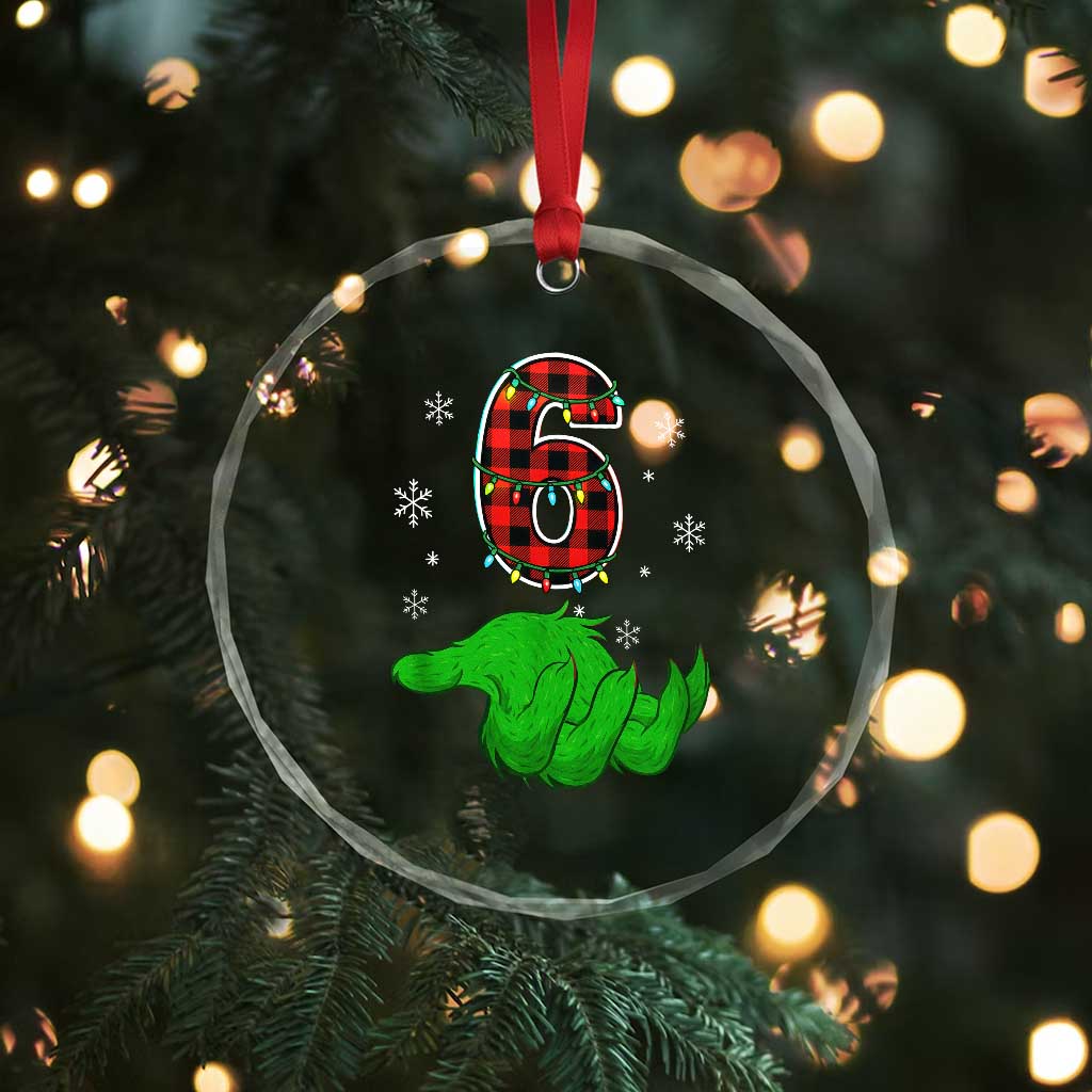 Number 6 Matching 67 Christmas Crystal Glass Ornament Red Plaid Xmas Pajamas Holiday Gen Alpha Slang Meme - Wonder Print Shop