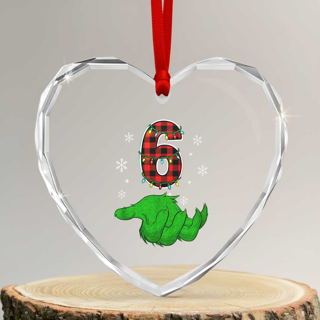Number 6 Matching 67 Christmas Heart Crystal Glass Ornament Red Plaid Xmas Pajamas Holiday Gen Alpha Slang Meme - Wonder Print Shop