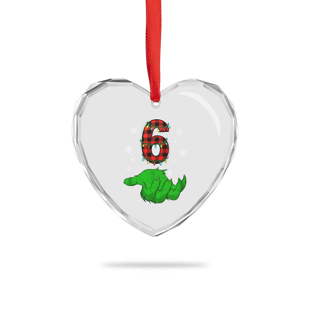 Number 6 Matching 67 Christmas Heart Crystal Glass Ornament Red Plaid Xmas Pajamas Holiday Gen Alpha Slang Meme - Wonder Print Shop