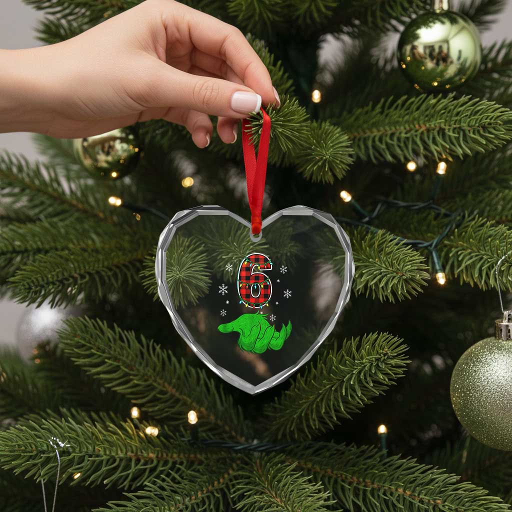 Number 6 Matching 67 Christmas Heart Crystal Glass Ornament Red Plaid Xmas Pajamas Holiday Gen Alpha Slang Meme - Wonder Print Shop
