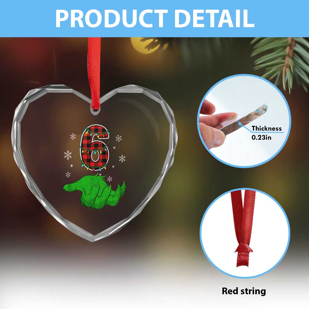 Number 6 Matching 67 Christmas Heart Crystal Glass Ornament Red Plaid Xmas Pajamas Holiday Gen Alpha Slang Meme - Wonder Print Shop