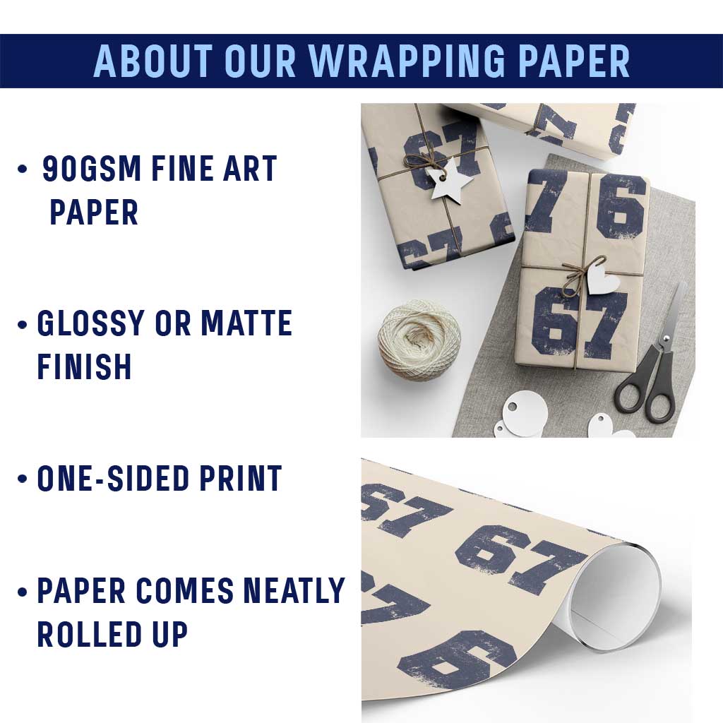 Number 67 Wrapping Paper Roll Numbered Uniform Sports Jersey Team 67th Birthday - Wonder Print Shop