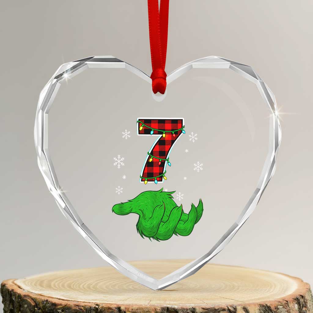 Number 7 Matching 67 Christmas Heart Crystal Glass Ornament Red Plaid Xmas Pajamas Holiday Gen Alpha Slang Meme - Wonder Print Shop