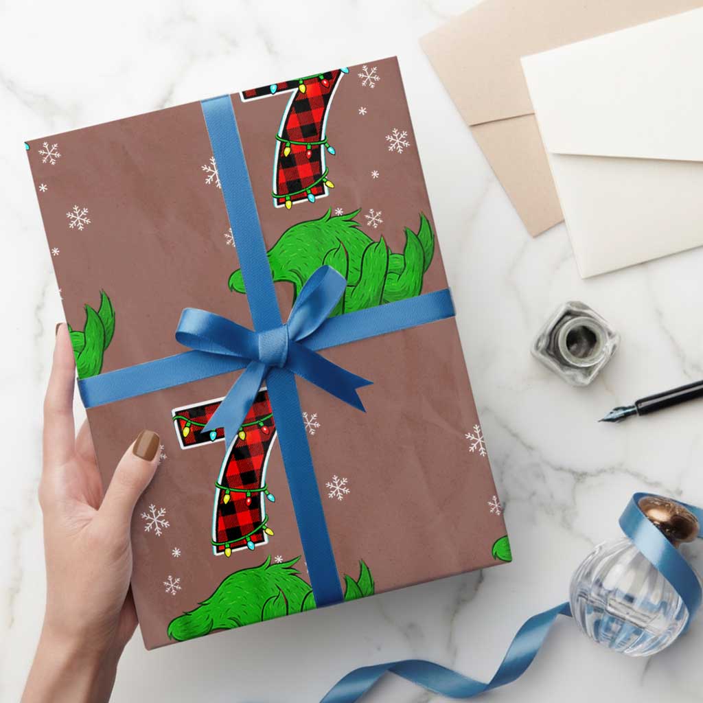 Number 7 Matching 67 Christmas Wrapping Paper Roll Red Plaid Xmas Pajamas Holiday Gen Alpha Slang Meme - Wonder Print Shop