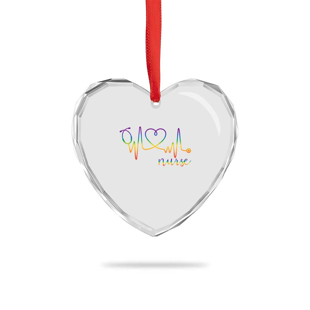 Nurse Heartbeat Rainbow Heart LGBTQ Pride Heart Crystal Glass Ornament Medical Professional Support