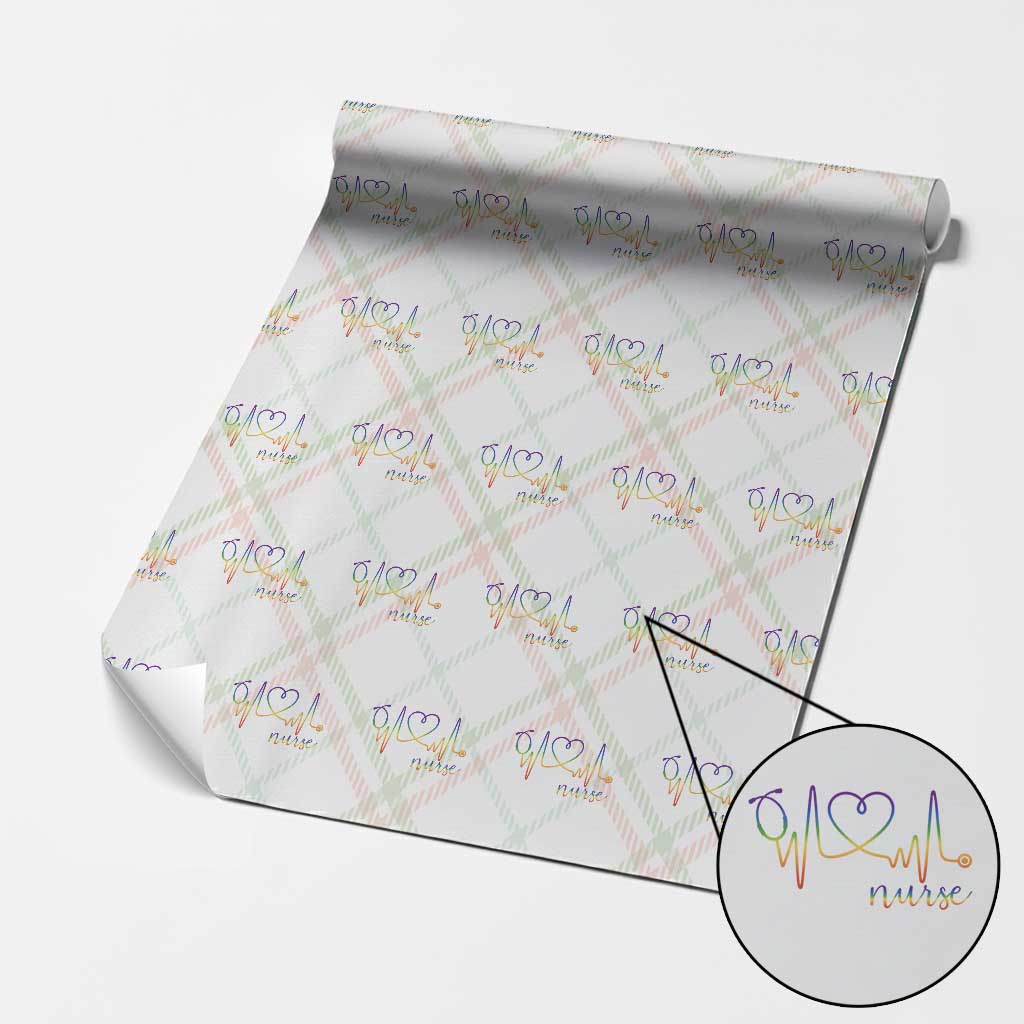Nurse Heartbeat Rainbow Heart LGBTQ Pride Wrapping Paper Roll Medical Professional Support