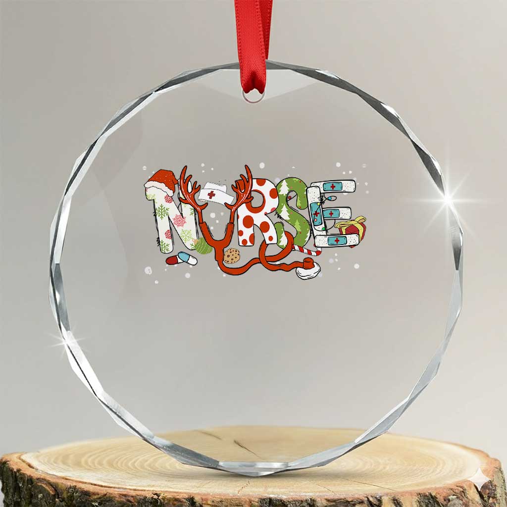 Nurse Xmas Stethoscope Reindeer Hat Crystal Glass Ornament TS09