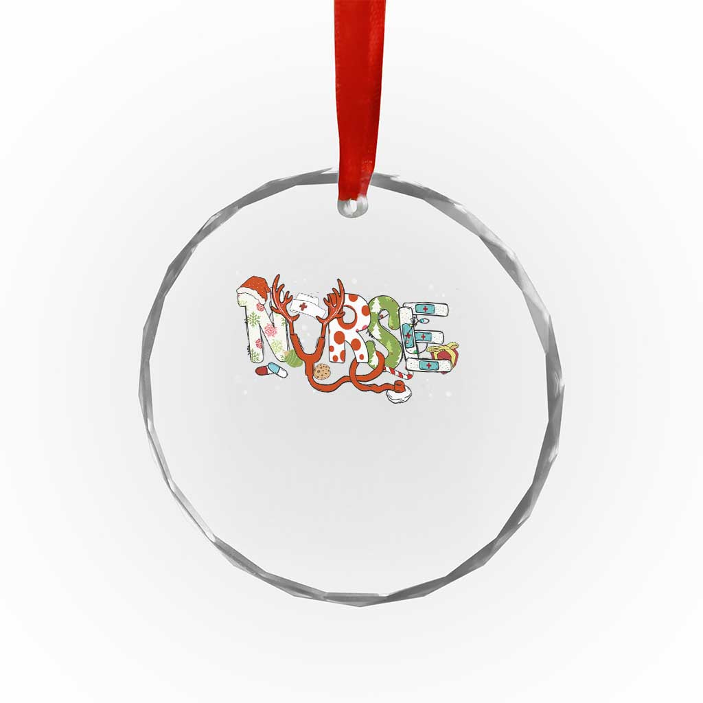 Nurse Xmas Stethoscope Reindeer Hat Crystal Glass Ornament TS09