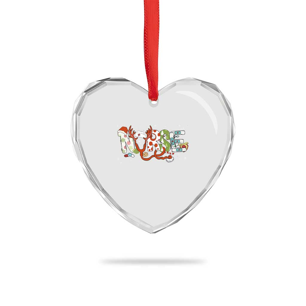 Nurse Xmas Stethoscope Reindeer Hat Heart Crystal Glass Ornament - Wonder Print Shop