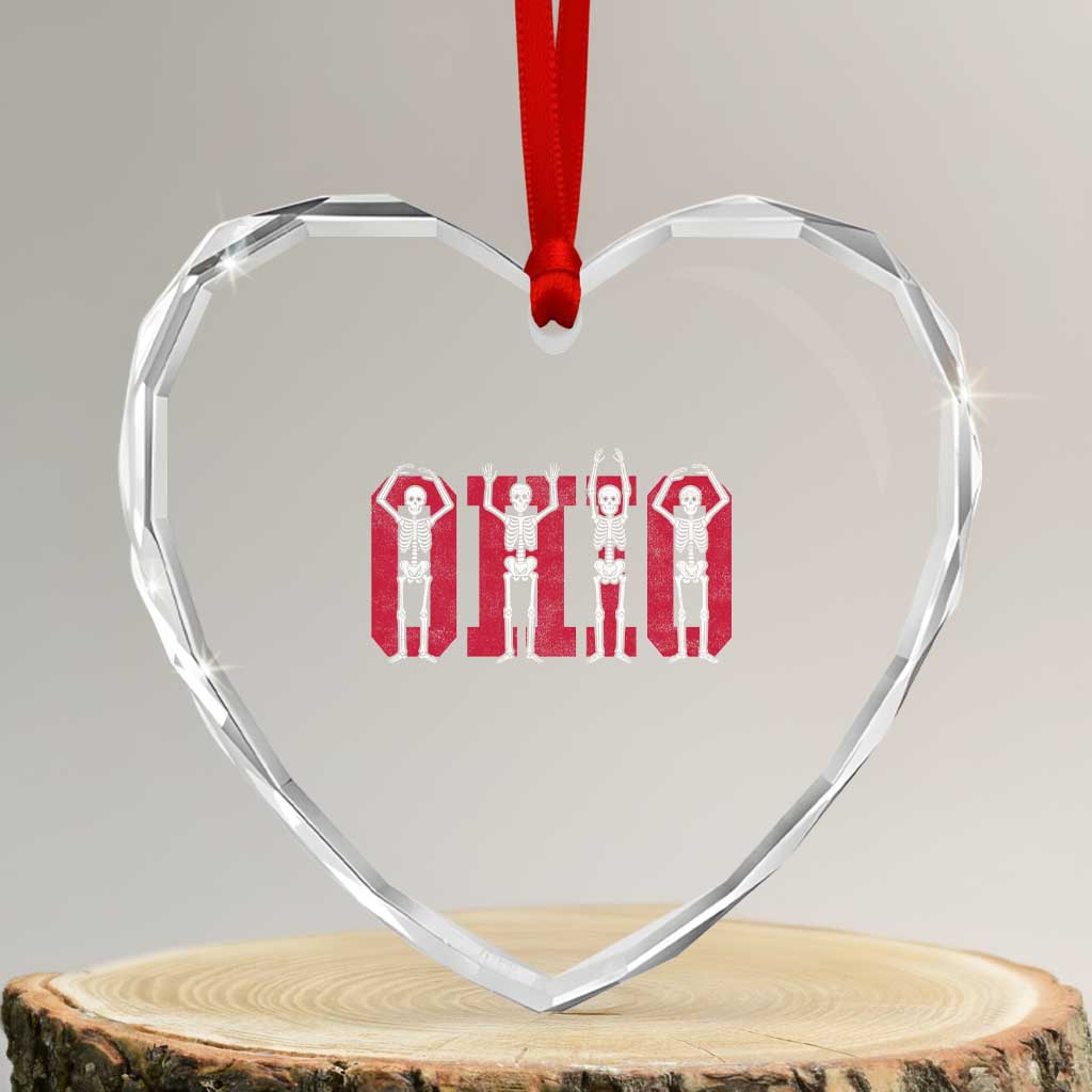 O-H-I-O State Heart Crystal Glass Ornament Funny Skeletons Ohio Vintage Halloween Team - Wonder Print Shop