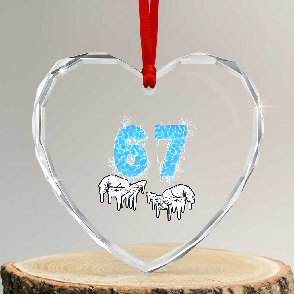 Ocean Water Wave Effect Printed Heart Crystal Glass Ornament Six Seven Meme