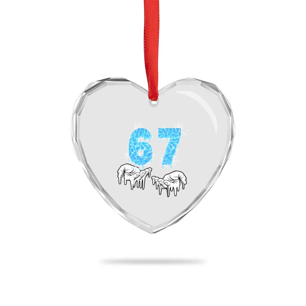 Ocean Water Wave Effect Printed Heart Crystal Glass Ornament Six Seven Meme