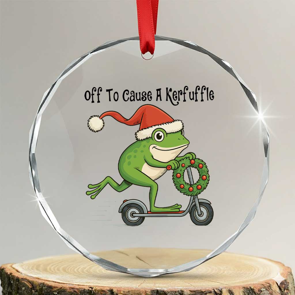 Off To Cause A Kerfuffle Crystal Glass Ornament Funny Frog Christmas Meme Weirdcore - Wonder Print Shop