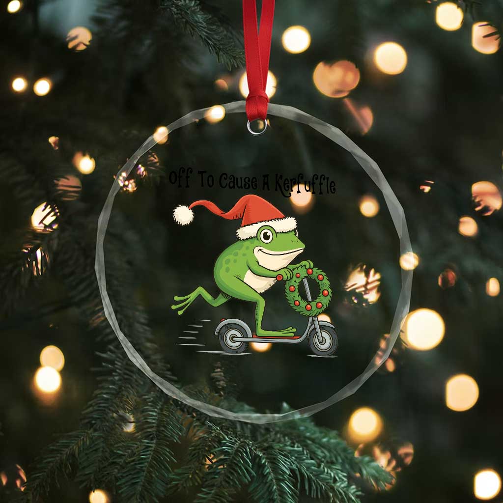 Off To Cause A Kerfuffle Crystal Glass Ornament Funny Frog Christmas Meme Weirdcore - Wonder Print Shop