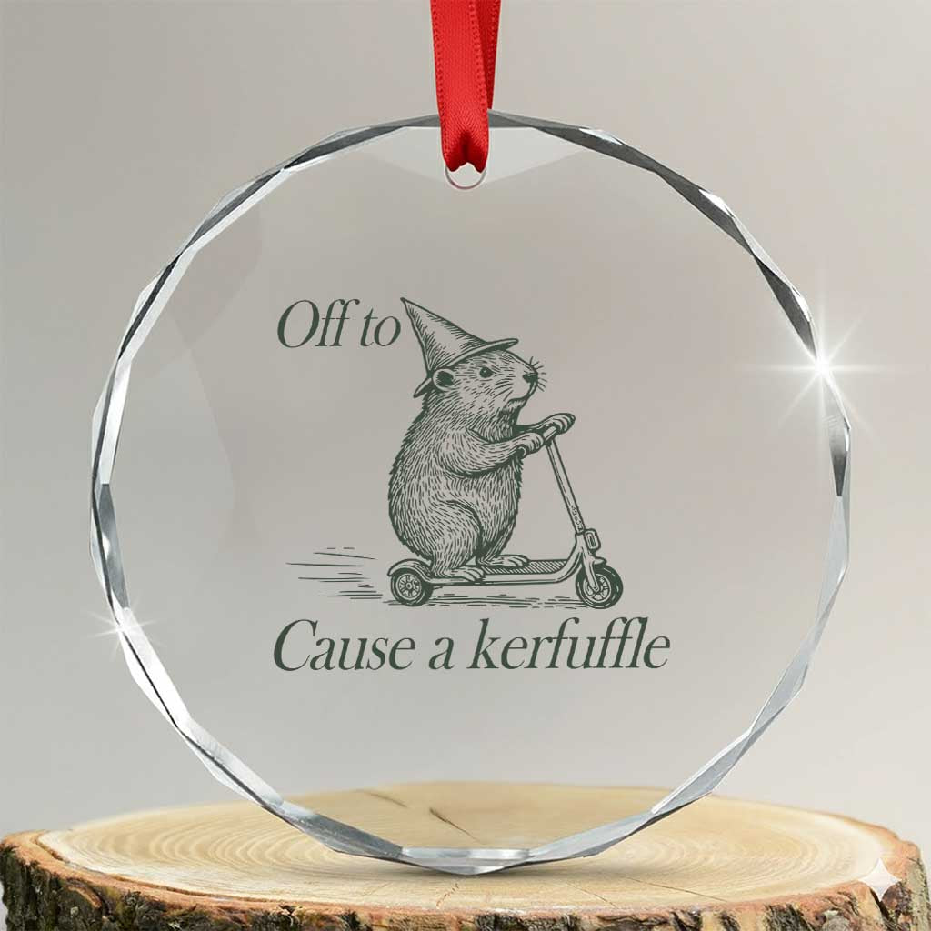Off To Cause A Kerfuffle Crystal Glass Ornament Funny Groundhog Scooter Chaos - Wonder Print Shop
