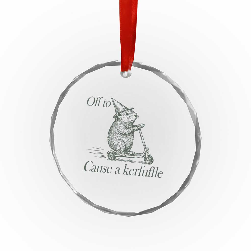 Off To Cause A Kerfuffle Crystal Glass Ornament Funny Groundhog Scooter Chaos - Wonder Print Shop