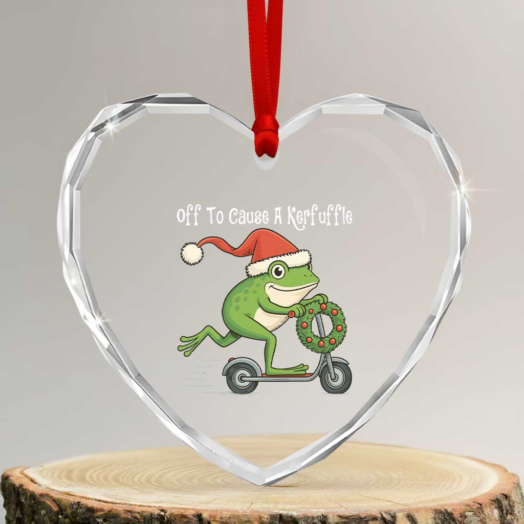 Off To Cause A Kerfuffle Heart Crystal Glass Ornament Funny Frog Christmas - Wonder Print Shop