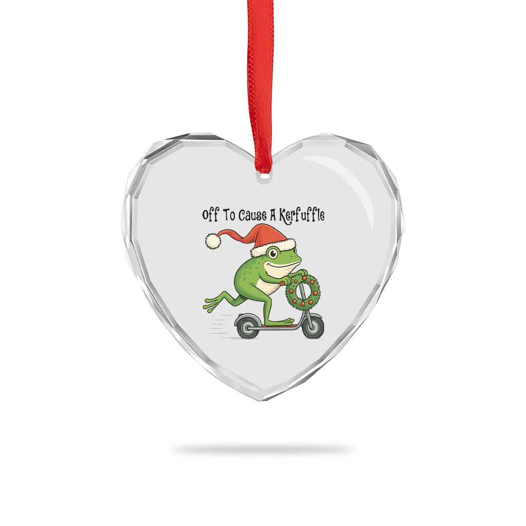 Off To Cause A Kerfuffle Heart Crystal Glass Ornament Funny Frog Christmas Meme Weirdcore - Wonder Print Shop