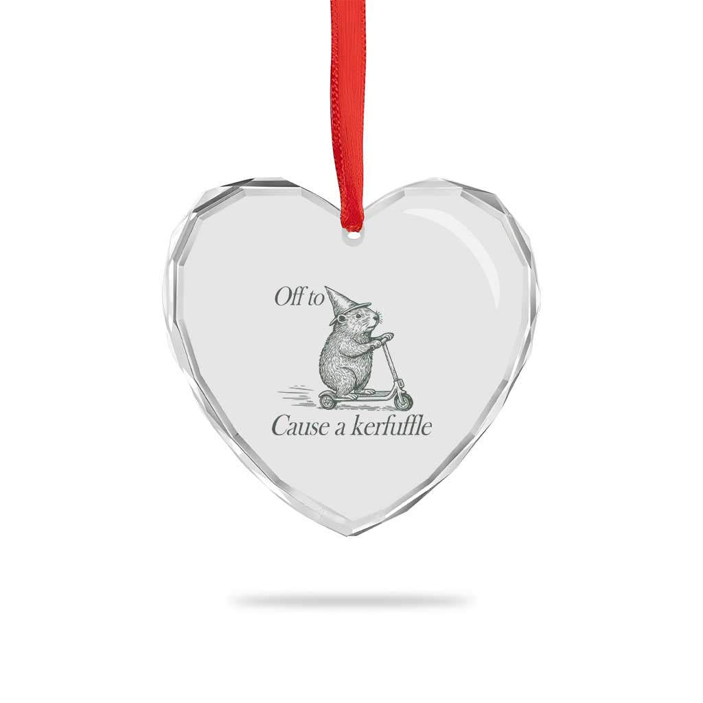 Off To Cause A Kerfuffle Heart Crystal Glass Ornament Funny Groundhog Scooter Chaos - Wonder Print Shop