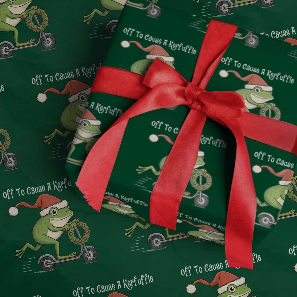 Off To Cause A Kerfuffle Wrapping Paper Roll Funny Frog Christmas - Wonder Print Shop