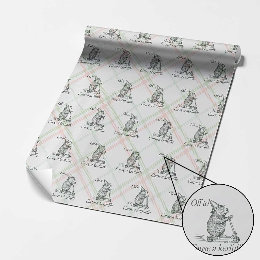 Off To Cause A Kerfuffle Wrapping Paper Roll Funny Groundhog Scooter Chaos - Wonder Print Shop
