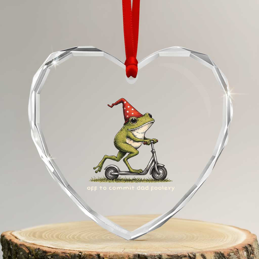 Off To Commit Dad Foolery Heart Crystal Glass Ornament Funny Daddy Frog Scooter Fathers Day