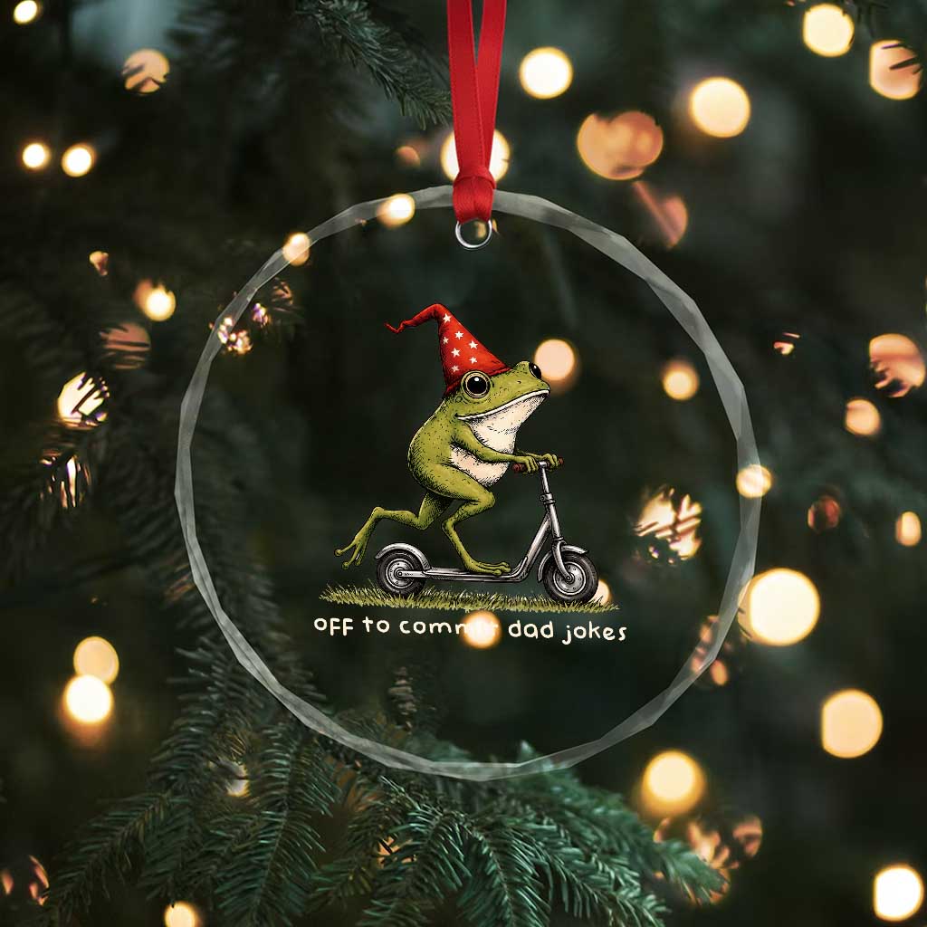 Off To Commit Dad Jokes Crystal Glass Ornament Funny Daddy Frog Scooter Fathers Day