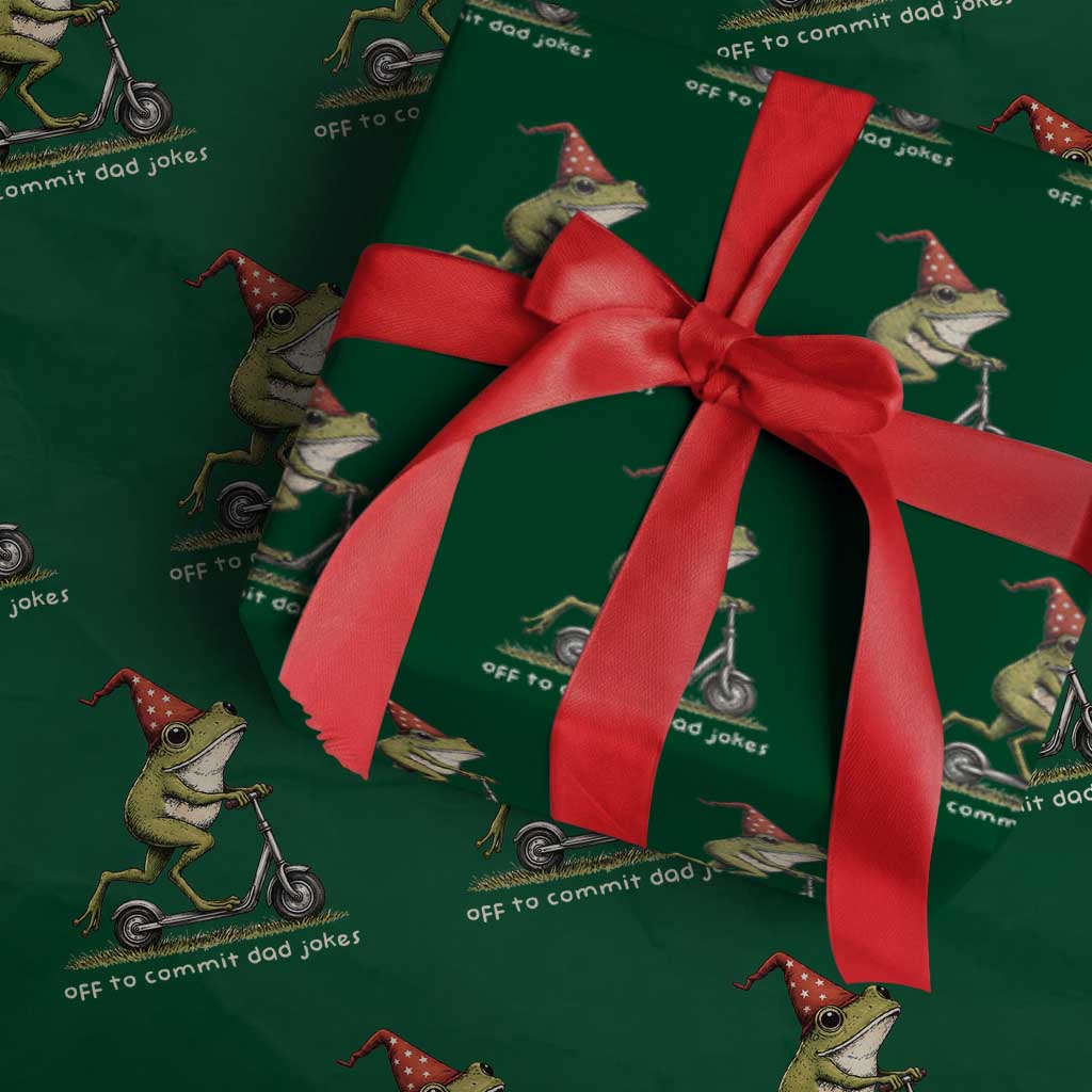 Off To Commit Dad Jokes Wrapping Paper Roll Funny Daddy Frog Scooter Fathers Day