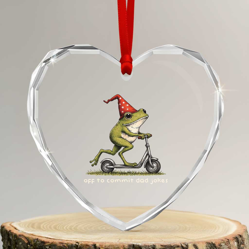 Off To Commit Dad Jokes Heart Crystal Glass Ornament Funny Daddy Frog Scooter Fathers Day