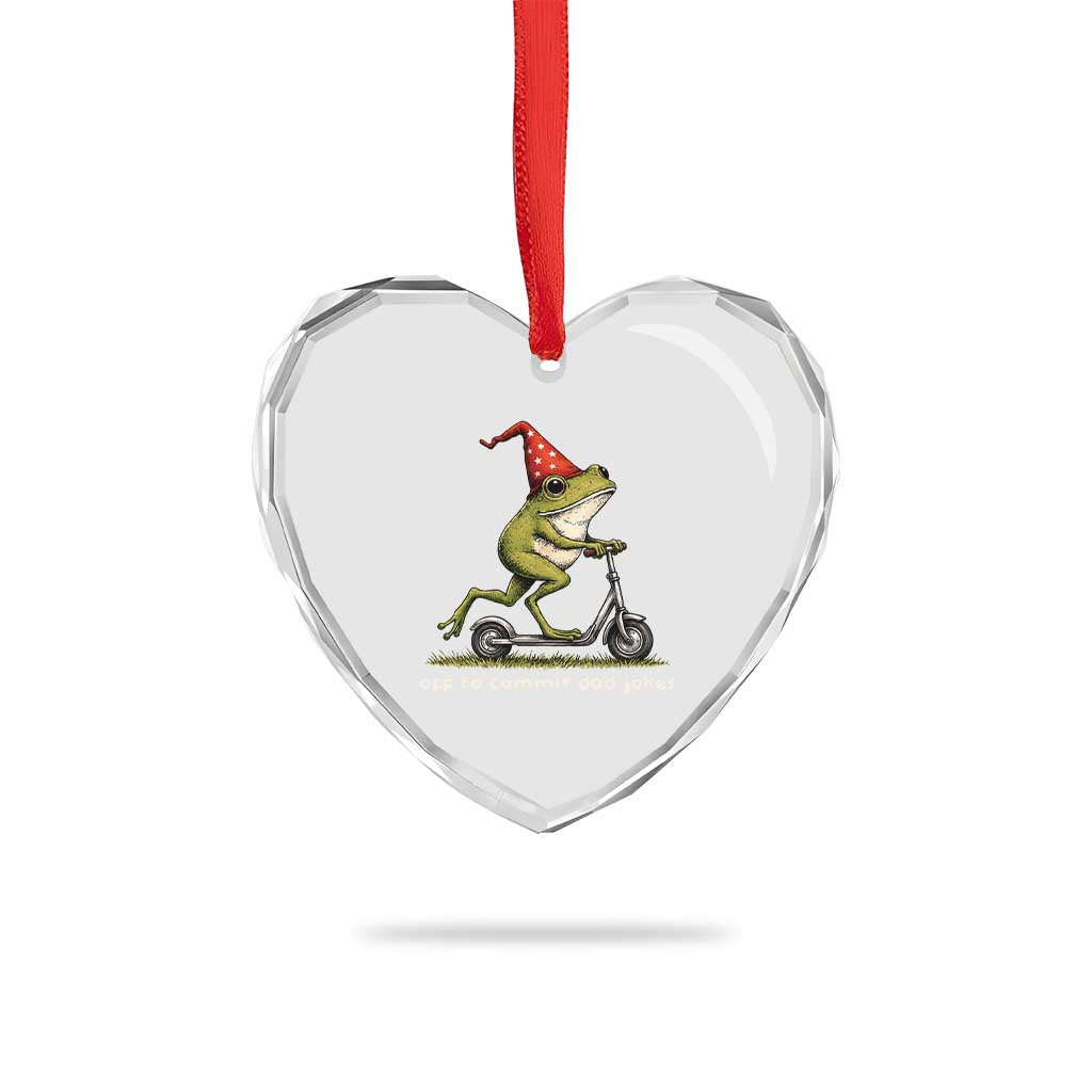 Off To Commit Dad Jokes Heart Crystal Glass Ornament Funny Daddy Frog Scooter Fathers Day