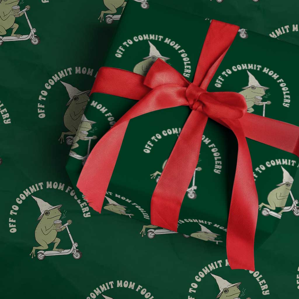 Off To Commit Mom Foolery Wrapping Paper Roll Funny Mama Frog Scooter Mother's Day