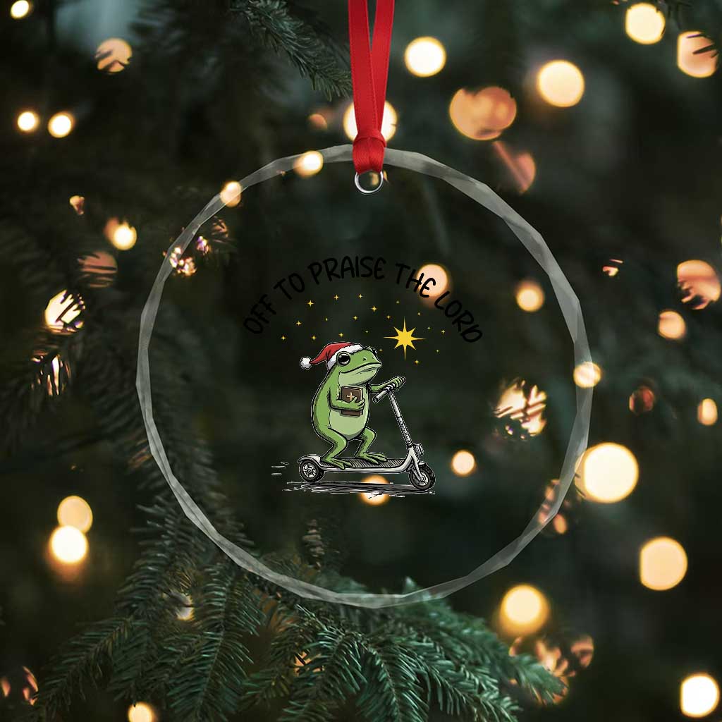 Off To Praise The Lord Crystal Glass Ornament Funny Frog Christian - Wonder Print Shop