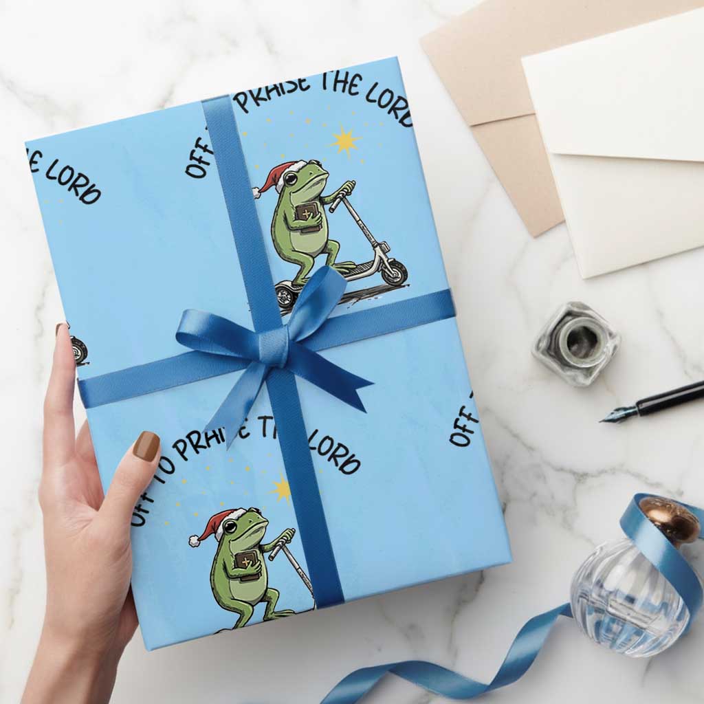 Off To Praise The Lord Wrapping Paper Roll Funny Frog Christian - Wonder Print Shop