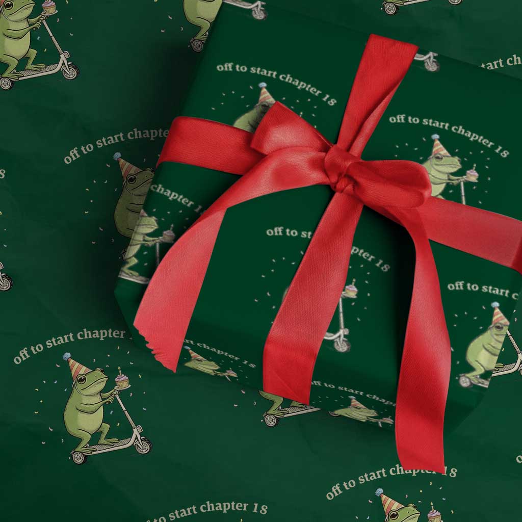 Off To Start Chapter 18 Wrapping Paper Roll Funny Frog Scooter 18th Birthday Gift