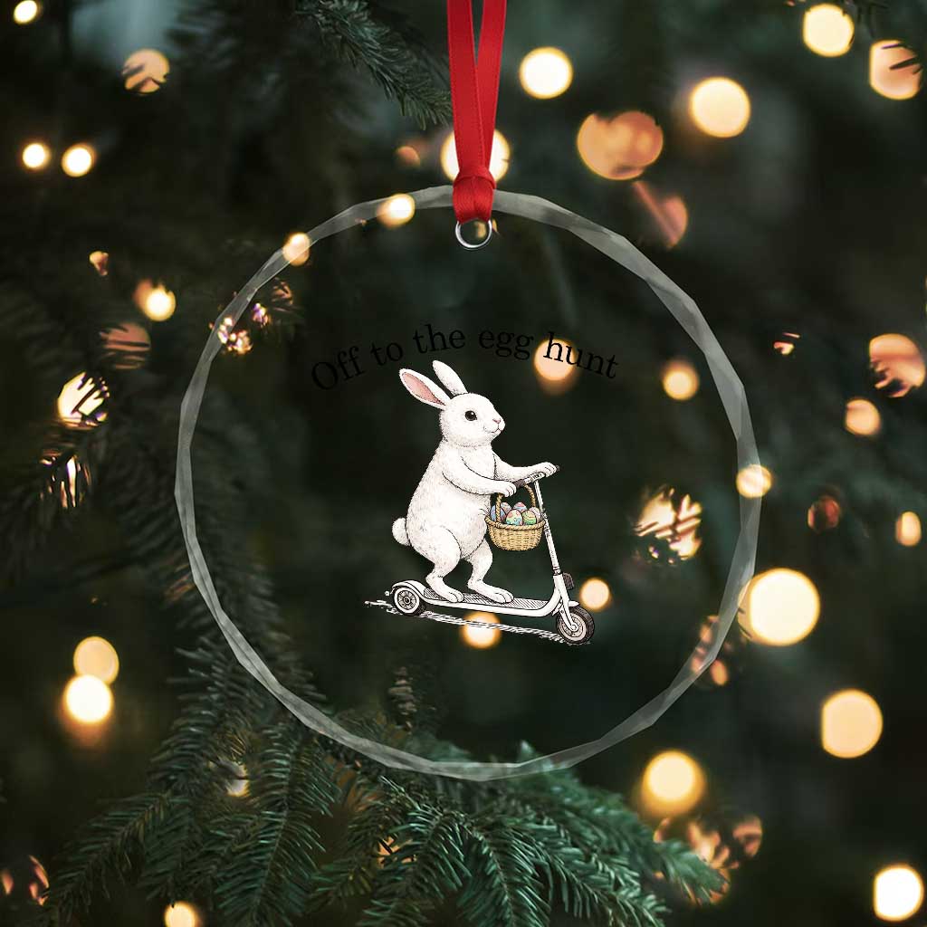Off To The Egg Hunt Crystal Glass Ornament Funny Easter Bunny