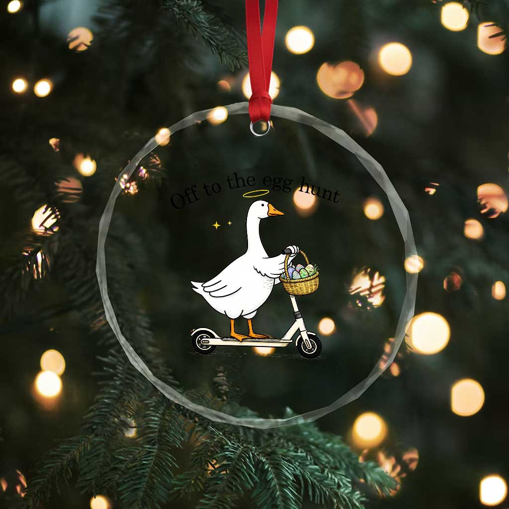 Off To The Egg Hunt Crystal Glass Ornament Funny Easter Goose