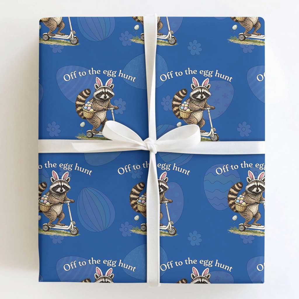Off To The Egg Hunt Wrapping Paper Roll Funny Easter Raccoon