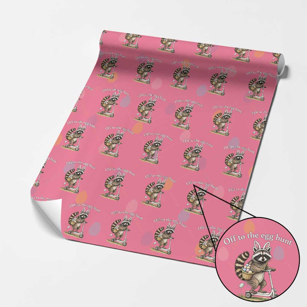 Off To The Egg Hunt Wrapping Paper Roll Funny Easter Raccoon