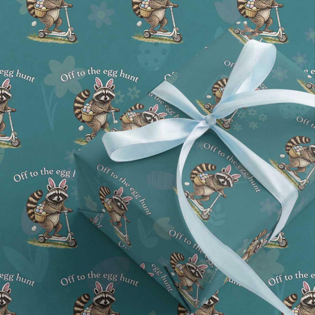 Off To The Egg Hunt Wrapping Paper Roll Funny Easter Raccoon