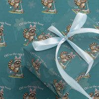Off To The Egg Hunt Wrapping Paper Roll Funny Easter Raccoon