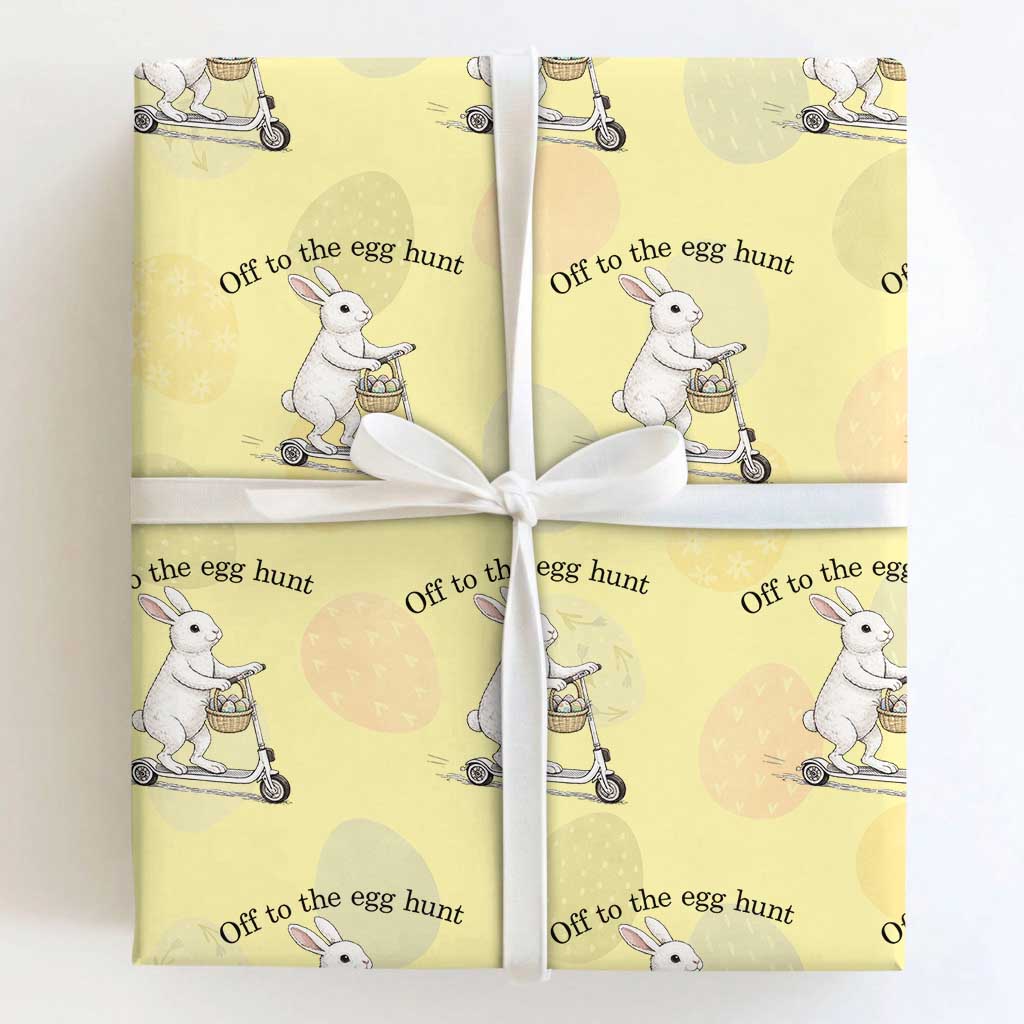 Off To The Egg Hunt Wrapping Paper Roll Funny Easter Bunny