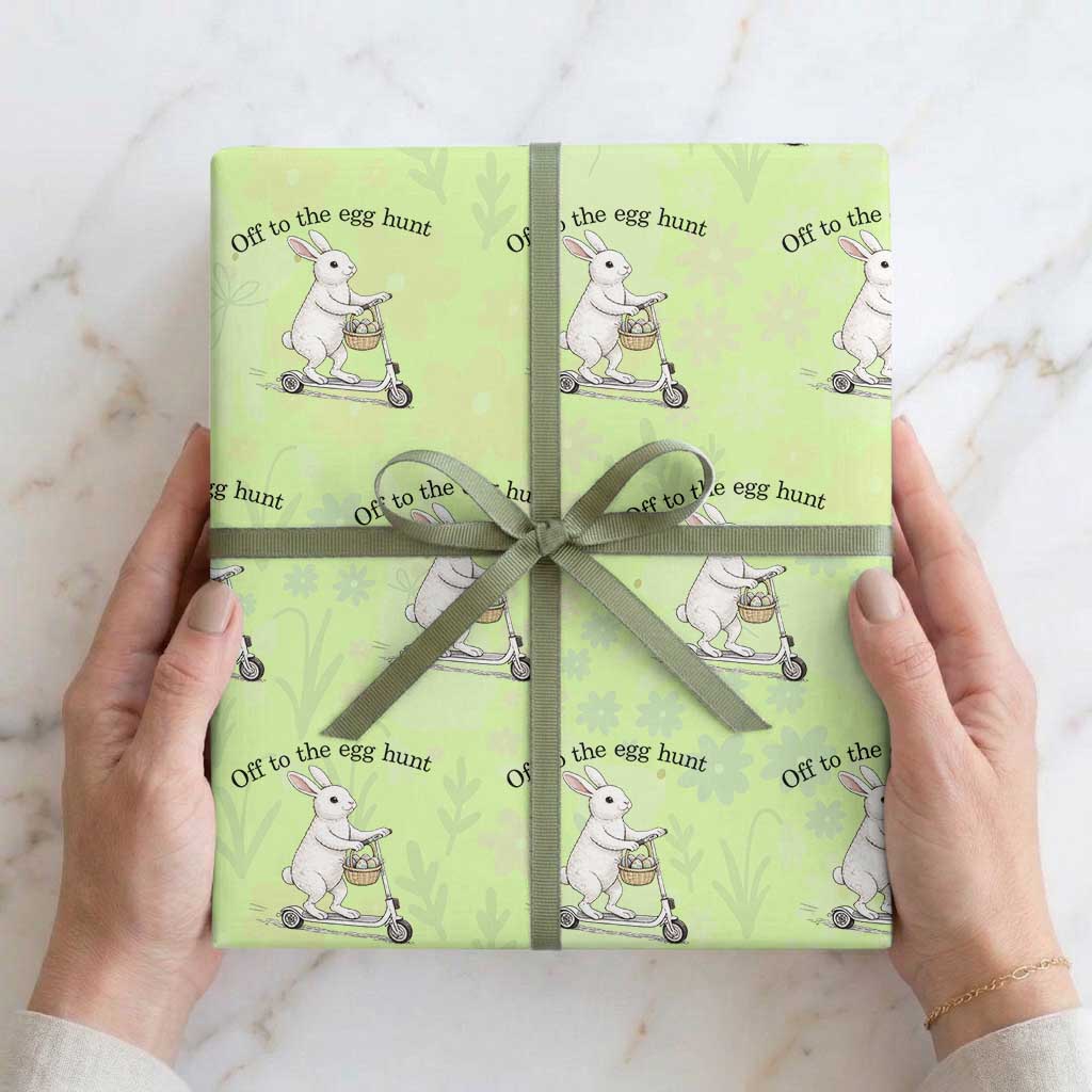 Off To The Egg Hunt Wrapping Paper Roll Funny Easter Bunny