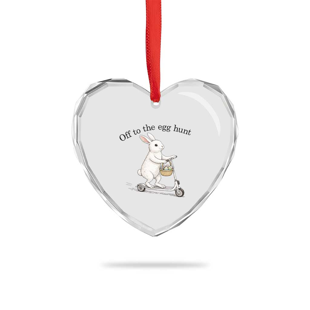 Off To The Egg Hunt Heart Crystal Glass Ornament Funny Easter Bunny