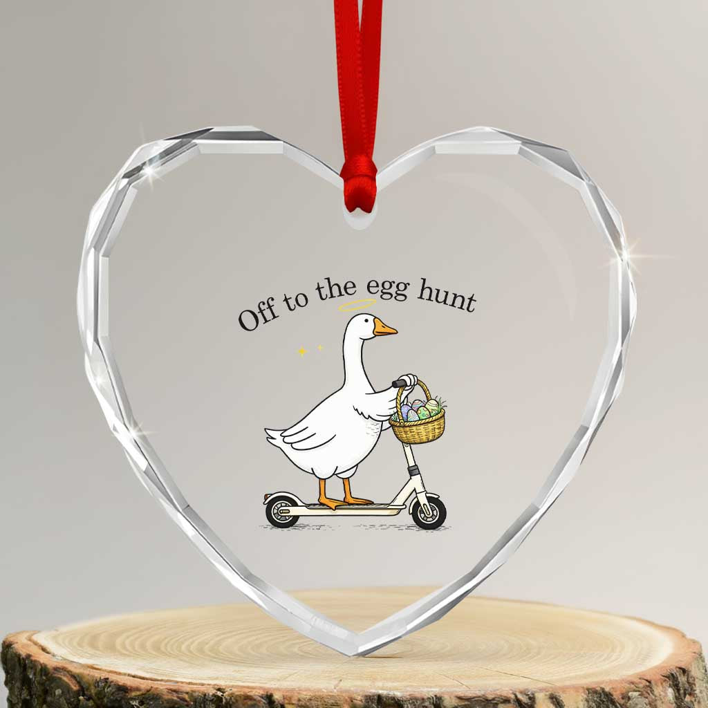 Off To The Egg Hunt Heart Crystal Glass Ornament Funny Easter Goose